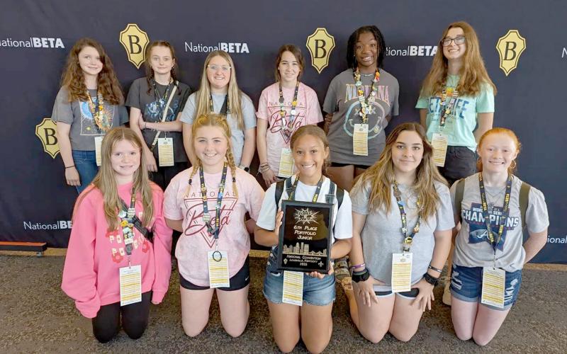 Elbert County Middle School students who helped with the club’s scrapbook that placed sixth in the nation include (front row, L-R) Sequoia Singleton, Arabella Garcia, I’Jianah Whiten, Maiya Alcalde and Hadley Marunich; (back row, L-R) Chloe David, Marley Geyer, Alyssa Brown, Shannon Freeman, Jurnee Porter and Kennedy Ray.
