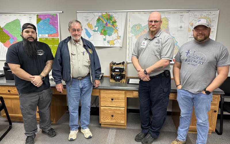 Elbert County Emergency Services (EMS) Amateur Radio Emergency Services (ARES) volunteer members include (L-R) Alex Valderrama, Joe Colvard, EMS Training and Operations Supervisor Tim Bohannon and Josh Carrington. The group of 14 total members is looking for new members to help serve the community through the ARES organization. Those interested can contact Bohannon by emailing tbohannon@elbertcoes.org or calling 706-988-6305. (Photo by Scoggins)