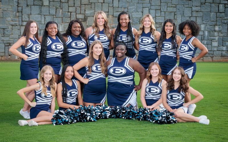 Elbert County Varsity Football Cheerleading  The 2023 Elbert County Varsity Football Cheerleading squad includes Aameriah Allen, Shermya Allen, Madeline Bellew, Jamiya Brunson, Jolea Harkins, Ki’Zora Hill, Jada Heard, Isabel Hover, Chloe Hunt, Tori Jarvis, Lina Keblish, Harlee Kirby, Kaylee Mahon, Trinity Norman, Mia Sanchez and Ellie Wheeler. (Photo by Mercer Harris)