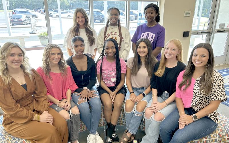 The 2023 Elbert County Comprehensive High School Homecoming Court representatives include (front row, L-R) seniors Georgia Phillips, Gracie Brady, Keitasia Glaze, Aameriah Allen, Audrey Poon, Jude Sanders and Cile Hall; (back row, L-R) junior Hannah Brady, sophomore EriYana Agurs and freshman Journee Porter.