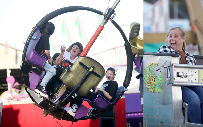 Fairgoers were all smiles as they were spun around and scrambled on rides during the Elberton 12-County Fair Monday. The fair began its 90th year Oct. 19 and will continue operating through Sunday, Oct. 29. The fair is open weekdays from 5 p.m. to 10 p.m., Saturday from noon until 11 p.m. and Sunday from 2 p.m. to 11 p.m. (Photos by Wells)