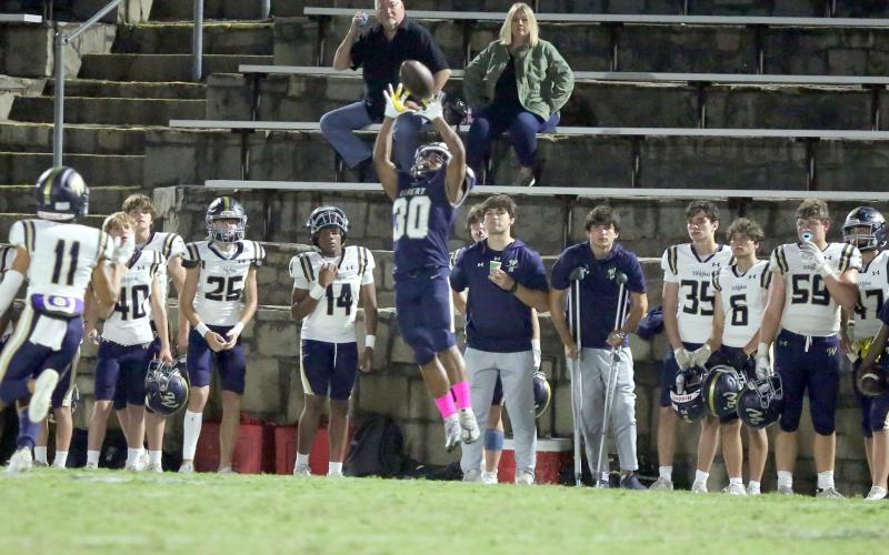 Miguel Rodriguez intercepts a Whitefield pass. (Photo by Wells)