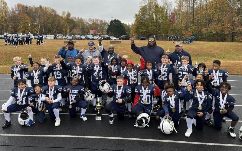 The 8U Elbert County Blue Devils football team includes James Hughes, Cayson Huff, Tyler Fortson, Lance Barnett, Brodie Bagwell, Kaydin Walker, Jayden Walker, Nylen Cleveland, Mylon Brown, Will Wade, Mason Chambliss, Jer’Braylen Teasley, Levi Barnes, Colton Streetman, Kamryn Wright, Landyn Heard, Trendyn Jones, Aston Davis, Owen Albertson, Malcolm Carter, Alex Arismendi, Maddox Bellew, Cameryn Ardister, Iyan Moon, Haynes Bone, JaCody Allen, Bentley Hulme, Jase Rider, Gage Brown and Connor Burton.