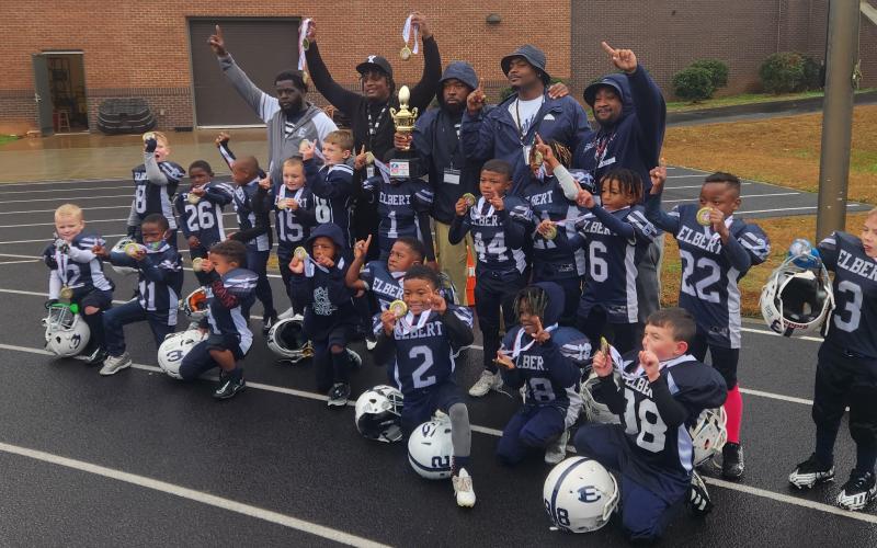 The 6U Elbert County Blue Devil football team includes Rontravion Ardister, Daniel Lewis, James Williams, Ja’harvi Rucker, Kaanan Rucker, O’Marcus Bone, Kaiden Cade, Colton Rice, Lawson Childs, Muntrez Carpenter Jr., Knox Rider, Keaton Fortson, Karson Heard, Rafael Davis, Khalil Strong, Chap Alford, Rodrigues Teasley, Braylen Hester, Tylan Turman, Levi Allen and Chase Spearman.