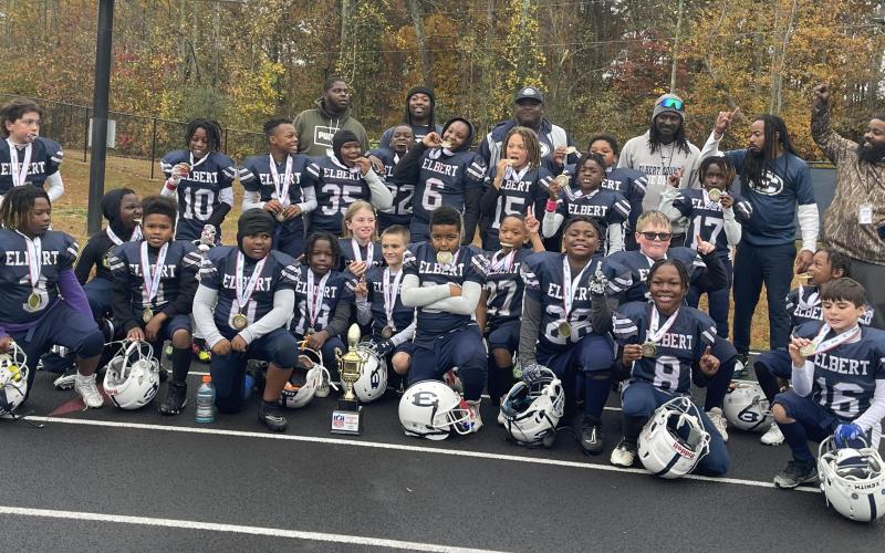 The 9U Elbert County Blue Devils football team (below) includes Doug Oglesby, Jacobean Bolton, Lucas Aston, Kaiden Wylie, Kayden Heard, Beckett Dixon, Jamari McBarnette, Malik Pittard, Quintavius Gaines, Landon Anderson, DeKobe Williams, Tristan Hunter, Zavier Brown, Cole Oldham, Caden Fortson, Rylan House, Quanathan Billings, Klay Hall, Carson Bowman, Roman Glaze, Malachi Rucker, Keller Beck, Devin Hester Jr., Kaiden Jones, Jayden Jones, Mattox Watts and Jeremy Huff.