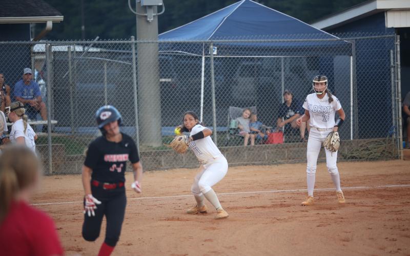 No. 12 Emily Booth and No. 11 Ky Dubose were named to the Class A Division 1 All-State team by the Georgia Athletic Coaches Association Nov. 30. In addition to Booth and Dubose, No. 2 Gracie Brady, No. 9 Audrey Lunsford, No. 26 Kamryn Webb and No. 17 Hannah Brady were named honorable mention. (File photos by Wells)