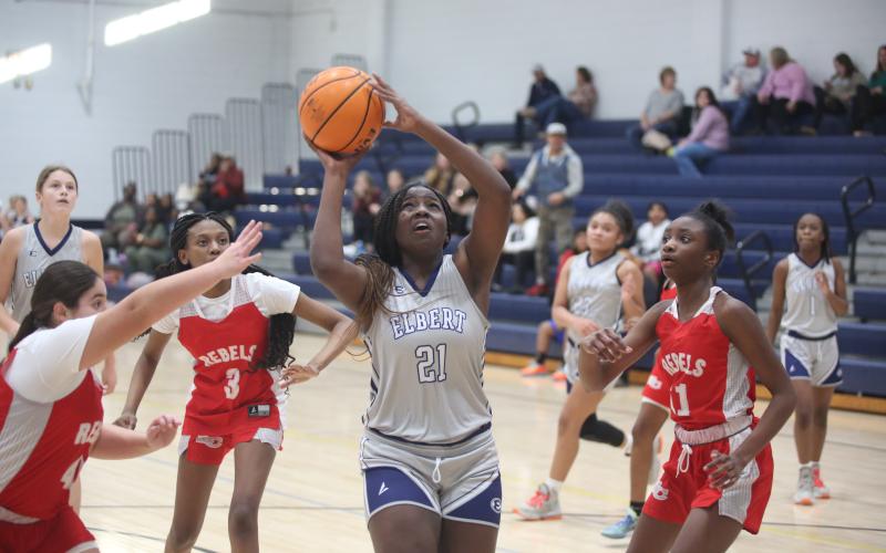 Audrey Umble finds open space under the basket and puts up a shot against Stephens. (Photo by Wells)