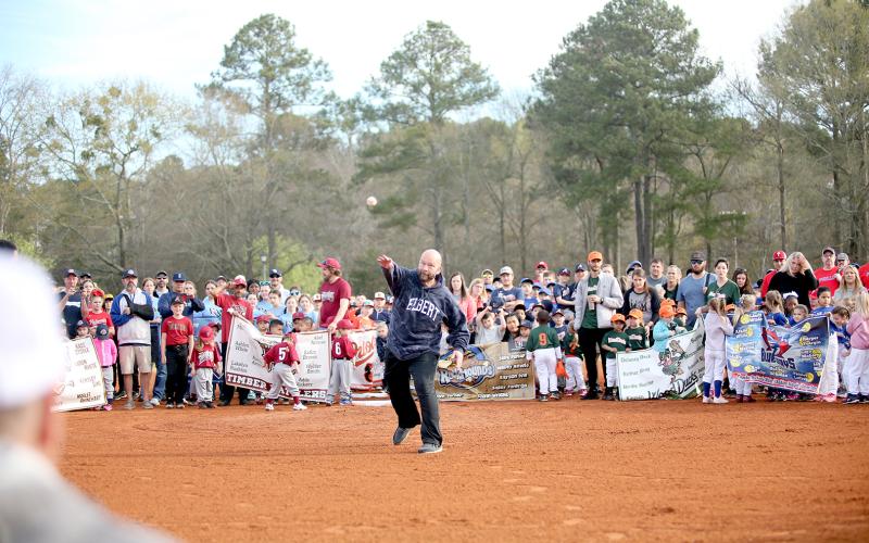 Elbert County Little League held Opening Day festivities Saturday, March 16 at McWilliams Park. The day kicked off with a parade of teams and was followed by the first pitch thrown by Elbert County Administrator Allen Hulme. (Photos by Wells)