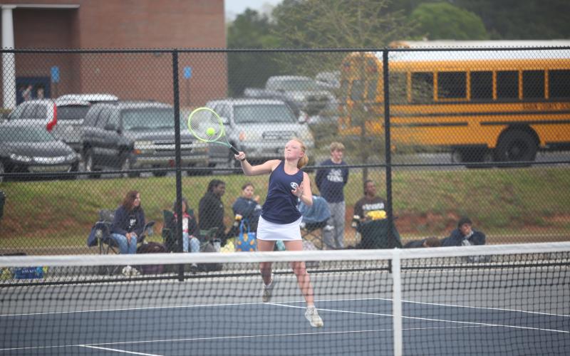 Lady Devils Jude Sanders, Emily Poon and Katie Nguyen led the Lady Devils tennis team to a third-place finish in the Region 8A Division 1 tournament hosted by Elbert at Elbert County Middle School April 8 through April 10. The Lady Devils beat Commerce with a win from Sanders in the last match of the day, which extended Sanders’ winning streak to 14 straight matches. (Photos by Wells)