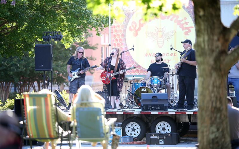 The Lara Smith band engaged both young and old during Main Street Elberton's June installment of First Friday. (Photo by Wells)