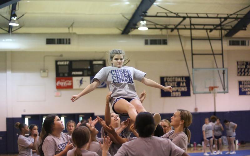 The Elbert County Lady Devils and Lady Rams cheer squads hosted their annual cheer camp June 3 and June 4 with assistance from instructors from the Varsity-Universal Cheerleaders Association. (Photo by Wells)
