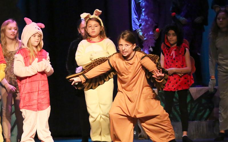 Eloise Hardy (Owl) fabricates a plan during “The Backson Song.” (Photo by Wells)