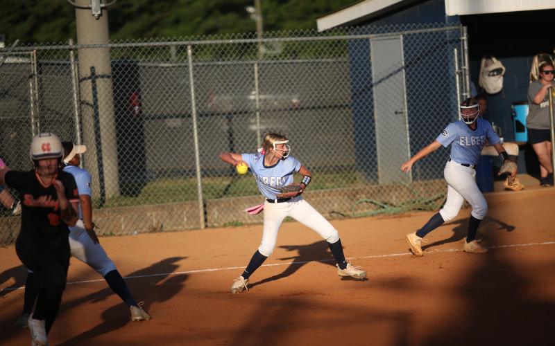 Peyton Jenkins fields the ball and throws to third during the game against Hart. (Photo by Wells)