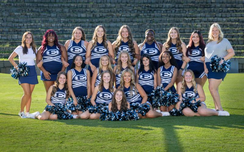 The 2024 Elbert County Varsity Football Cheerleading squad includes Lexie Agurs, Maiya Alcalde, Madeline Bellew, Isabella Belli, Alyssa Brown, Jamiya Brunson, Riley Grace Collier, Grace Dixon, Ki’Zora Hill, Isabel Hover, Chloe Hunt, Tori Jarvis, Lina Keblish, Sophie Lavender, McKinley Moss, Olivia Paramore and Sydney Walton. (Photo submitted by Mercer Harris Photography)