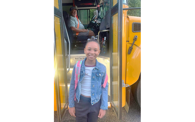 Having gotten up and out early Friday morning Aug. 2, Paris Mayfield boards Mr. Rice's school bus on her first day of school at Elberton Elementary.  According to Paris' mother, ShaQuinna Curry, Paris said she wasn't really ready to back to school, but she did say she likes her new teacher and she has a couple of classmates from last year's class in her new third grade class. Paris said, "It's crazy that we change classes like the big kids do!" (Photo submitted by Shaquinna Curry)