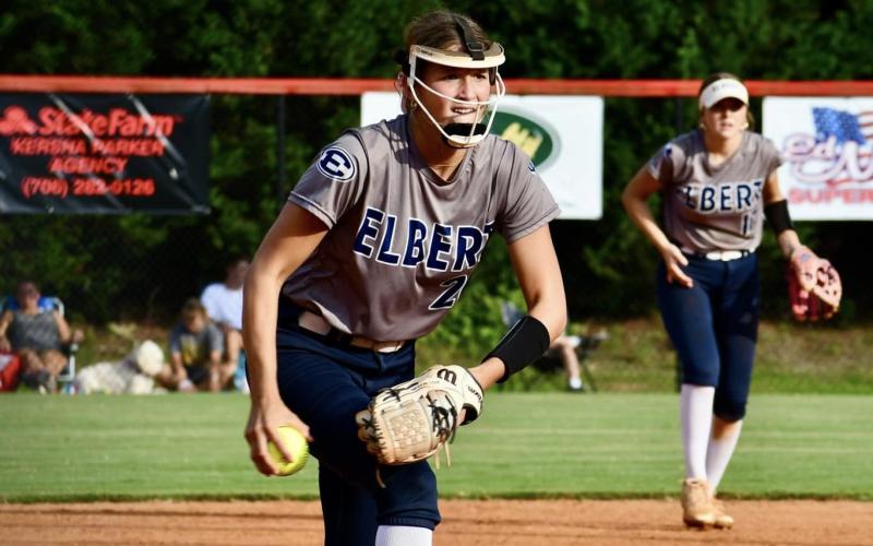 Kamryn Webb winds up her pitch during the game against Stephens County. (Photo courtesy of Elbert County True Blue)