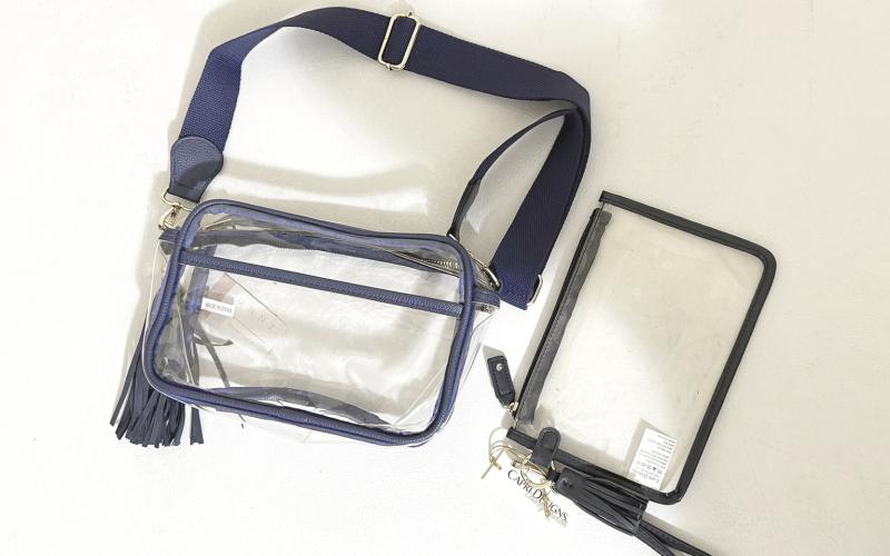 Clear purses and backpacks such as the ones pictured will now be required for entry at all home games at the Inferno and the Granite Bowl beginning Sept. 26. All fans entering Elbert County Schools sporting venues will also be subject to passing through a weapons detection system. (Photo courtesy of Kreations by Kathy)