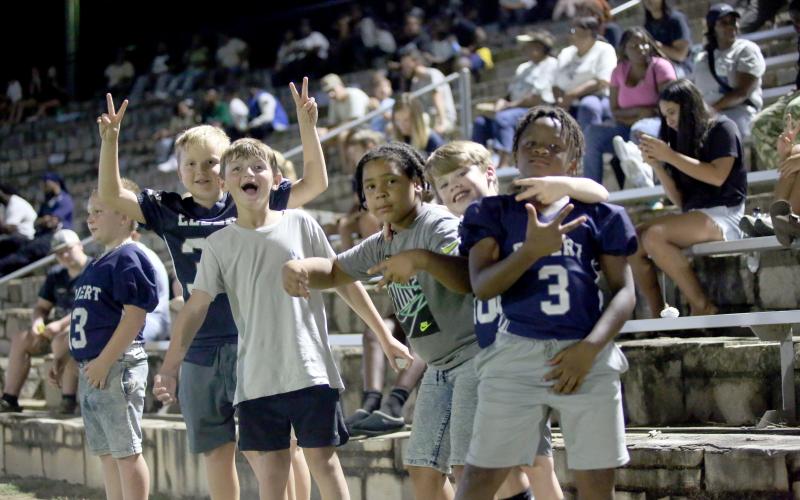 A group of Elbert County Parks and Rec football players pose for a picture during the game against Wesleyan. The game was dubbed “Parks and Rec Night” by the Elbert County Football team. (Photo by Wells)