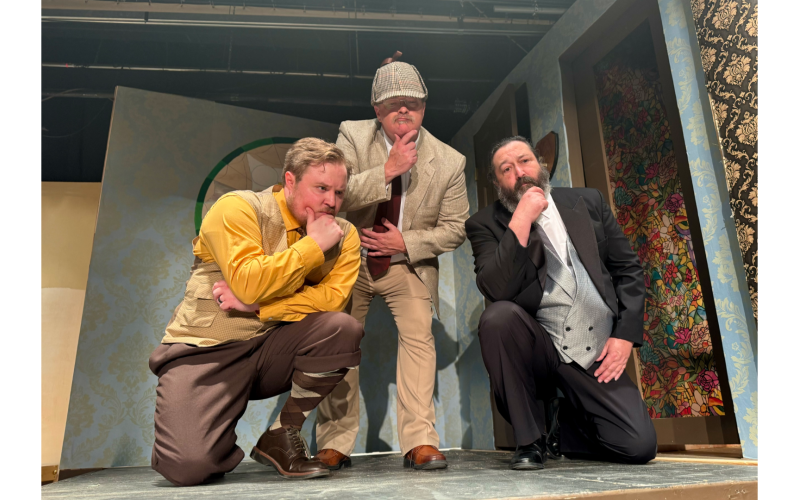 Gunnar Hartley (Robert), Michael Weis (Chris), Robert Roach (Dennis) contemplate events during "The Play That Goes Wrong." Charles Haversham has been murdered at his engagement party, and there is a killer on the loose. His college buddy (Hartley), the inspector (Weis) and the butler (Roach) ponder over who could have committed such a heinous act. (Photo submitted by Toni King)