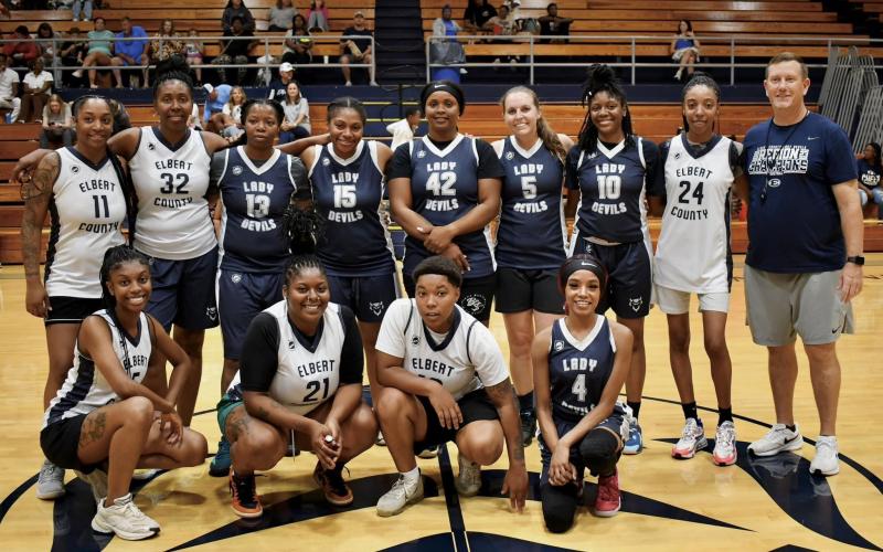 The Lady Devils Alumni team included Jemiya Turman, Tykeya Gray, Jamara Rambert, Jalexus Burden, Zoe Harris, Laketa Dubose, Shameya Brown, Shanice Teasley, Monique Carter, Sarah Fuller, Destini McClary and Angel McClary. (Photo courtesy of Elbert County True Blue)