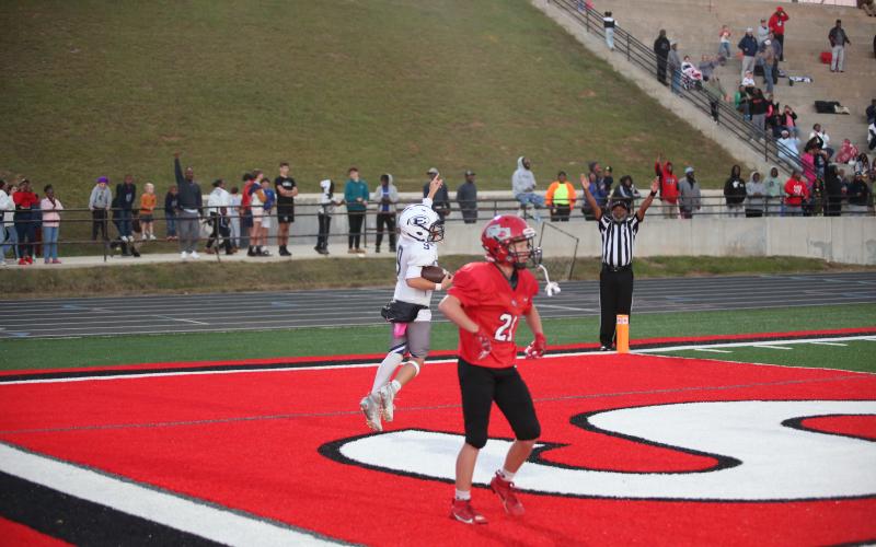 Asher Davidson celebrates after catching a touchdown pass. (Photo by Wells)