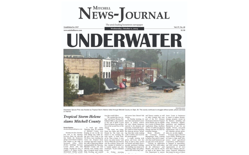The photo and headline on last week’s front page of the Mitchell News-Journal tell the story of what happened in Spruce Pine, North Carolina.