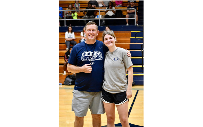 Lady Devils Head Coach Josh Jones (left) won the men’s three-point contest while Sarah Blackmon (right) won the women’s three-point contest. (Photo courtesy of Elbert County True Blue)