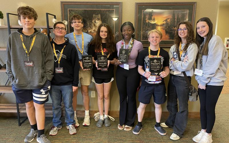 Beta members who attended the Oct. 13-14 leadership summit include (L-R) Jibril Englehardt, Adrian Jenkins, Ty Johnson, Marley Geyer, Jurnee Porter, Cooper West, Kennedy Ray and Peyton Roach.