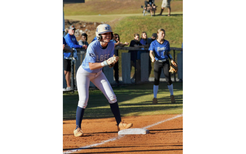 Hannah Brady claps while looking towards the Elbert County dugout during the series against Bremen. (Photo by Bethany Booth - Elbert County True Blue)