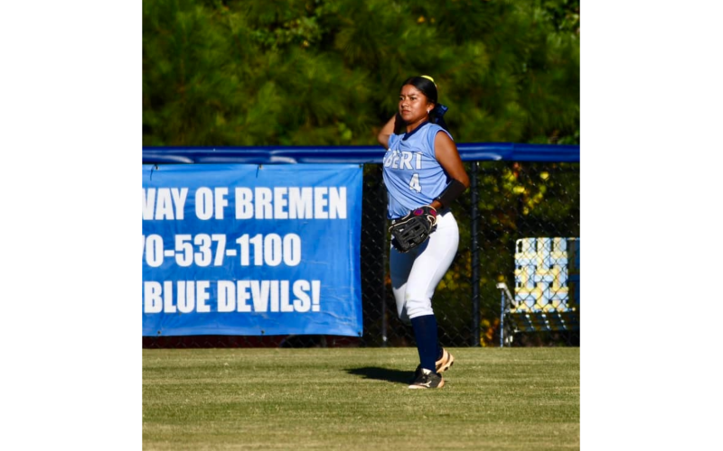 Kimberly Hernandez throws the ball in from the outfield Oct. 24. (Photo by Bethany Booth - Elbert County True Blue)