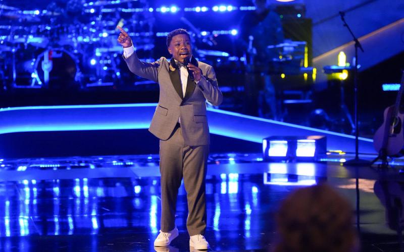 Elbert County Comprehensive High School freshman Jaukeem Fortson belts out for King &amp; Country's "God Only Knows" during the Nov. 11 episode of NBC's "The Voice." (Photo by NBC - Tyler Golden)