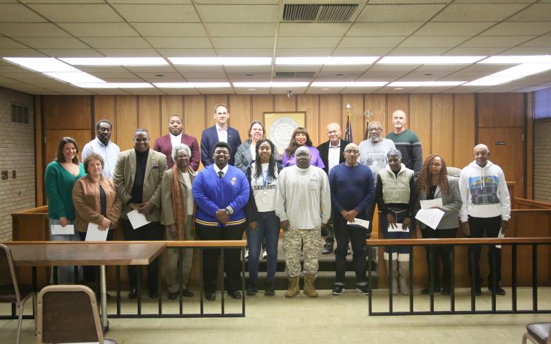 Pictured after the award ceremony are (front row, L-R) Jillian Wright, Sue Beitzel, Otha Thornton, Estelle Winkfield, Quay Johnson, Shameya Brown, Alfred Dye, Freddie Jones, Pamela Allen, Betty Harper, Jimmy White and (back row, L-R) Freddie Baker, Kemauri Willis, Daniel Graves, Donna Christian, Jacklyn Bradford, Terry Burton, Bobby Hunt and Kevin Eavenson. (Photo by Wells)