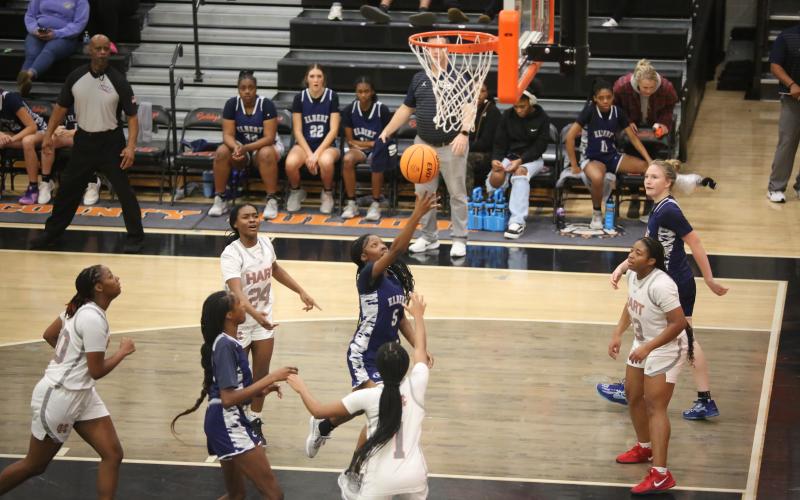 Aaliyah Allen drives to the basket and lays the ball in during Elbert’s win over Hart in the McDonald’s Shootout. (Photo by Wells)