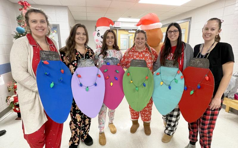 Teachers at Elbert County Primary School got into the holiday spirit with their creative lights costumes.