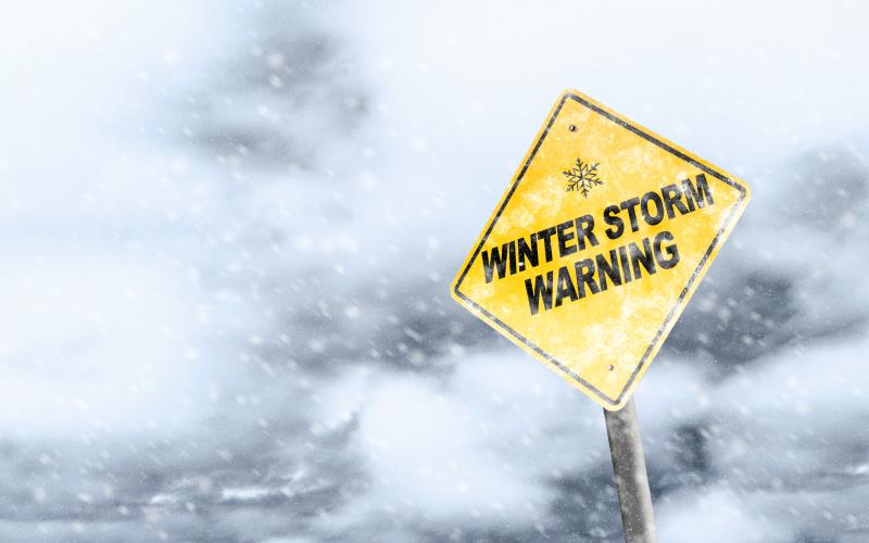 Winter storm warning stock photo