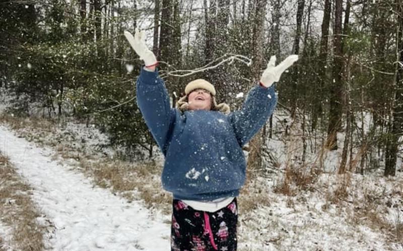 Liza Hudson is thrilled to have snow in Fortsonia.(Photo submitted by Tina Hudson)