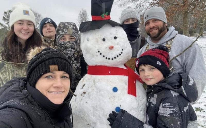 Matt, Keri, Samuel, Carson and Harris Amabile, Brayden Eavenson and Ashleyn Boswell  gather around "Frosty" in Dewy Rose. (Photo submitted by Keri Amabile)