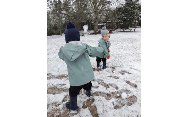 Grady Brogdon throwing a snowball at twin brother Dalton Brogdon. (Photo submitted by Debbie Brogdon)