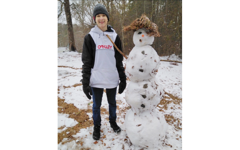 Snowman built by Ethan Danals in Elberton. (Photo submitted by Anna Danals)