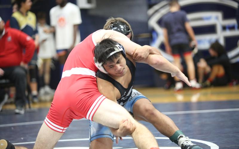Jesus Mills shoots for a single-leg takedown in the Inferno Jan. 25. (Photo by Wells)