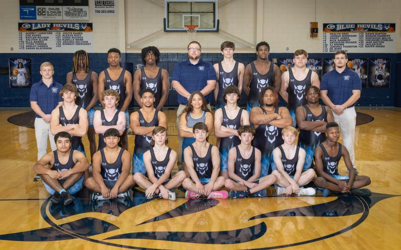 The 2024-2025 Mat Devils wrestling team includes Sawyer West, Kingston McIntosh, Ethan Huling, Jayden Dubose, M.J. Cook, Bry Harper, Jaylen Davis, Lincoln Blackmon, Cooper West, Yandel Valazquez, Rashaad Moss, Jesus Mills, Alvin Medellin, Brycin Hughes, Cruz Floyd, Hudson Fleming, Lane Fleming, Nakiya Dubose, Javares Bowman, Jayden Thompson, Joey Peters, Dayana Mota and Branson Hagood. The team is coached by Head Coach Shane Anderson and Assistant Coaches Brice Noggle and Eli Holton.(Photo by Mercer Harris)
