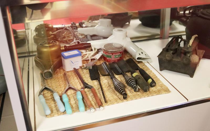 Various hair tools are on display in the Jim-Ree Museum.