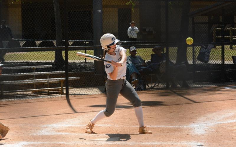 Bellamy Nash swings at a pitch during Elbert’s win over Hart County April 17. (Photo by Benjamin London - The Hartwell Sun)