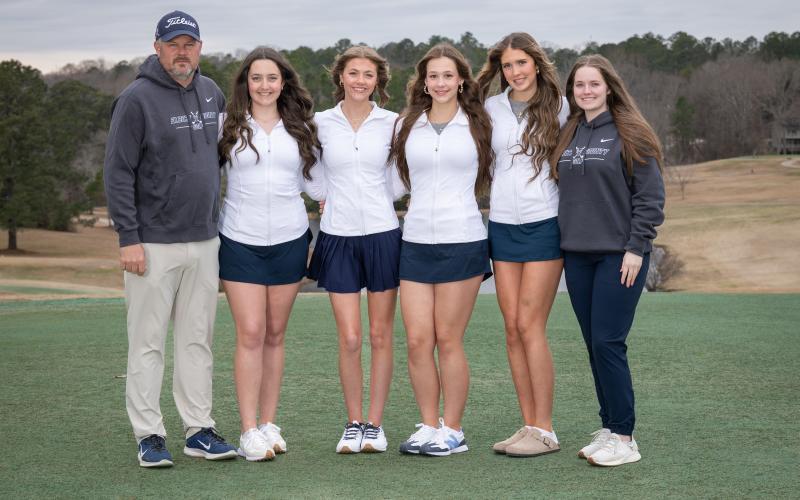 The Elbert County Comprehensive High School girls golf team includes Lucy Johnson, Camdyn Moon, Sophie Lavender and Kamille Webb. The girls golf team is coached by Head Coach Larry Kesler and Coach Emalise Andrews. (Photo by Mercer Harris)