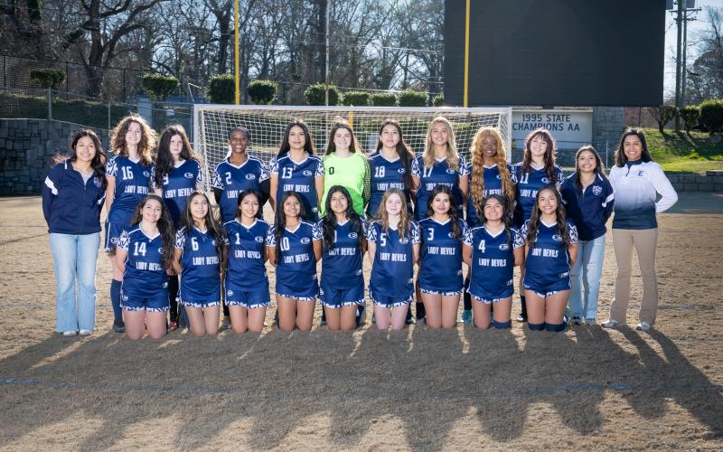 The Elbert County Comprehensive High School girls soccer team includes Kendal Hudson, Vivian Salazar, Proumous Goodman,  Linda Garcia, Victoria Medellin, Leah Phillips, Jessica Flores,  Paulina Guerrero, Sabrina Ray, Kimberly Hernandez, Kaitlyn Echegaray, Carina Medellin, Kennedy Ray, Melanie Badillo, Dayana Taia Mota, Heaven Robinson and Lia Sigala. The girls soccer team is coached by Head Denisse Negrete. (Photo by Mercer Harris)