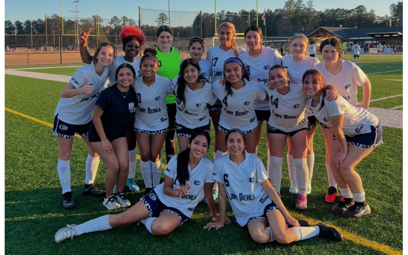 The Elbert County Lady Devils are moving on to the second round of the GHSA State playoffs after beating Bleckley County 4-1 at home April 24. (Photo courtesy of ECCHS Lady Devils Soccer)