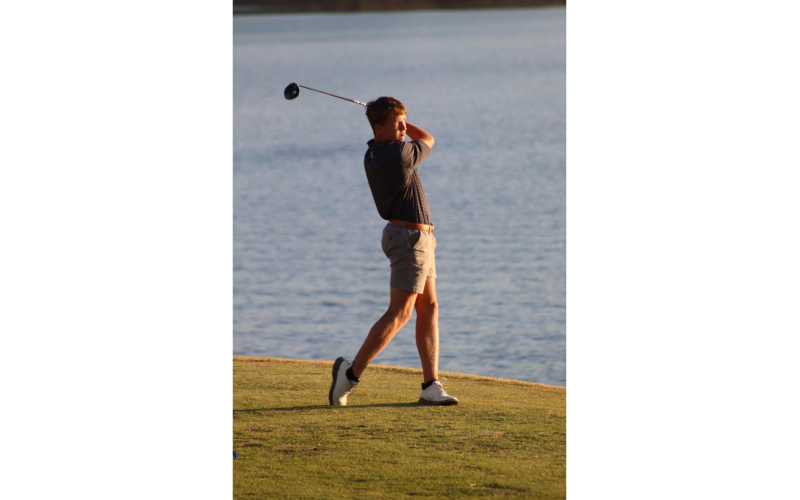 Madden Drake tees off at Arrowhead Pointe during a match against Tallulah Falls. (Photo courtesy of Elbert County Golf)