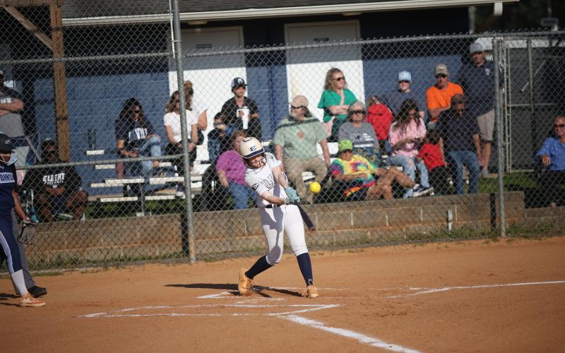 Miller Drake gets the barrel of her bat on a ball during a win over Johnson in the regular season. (Photo by Wells)