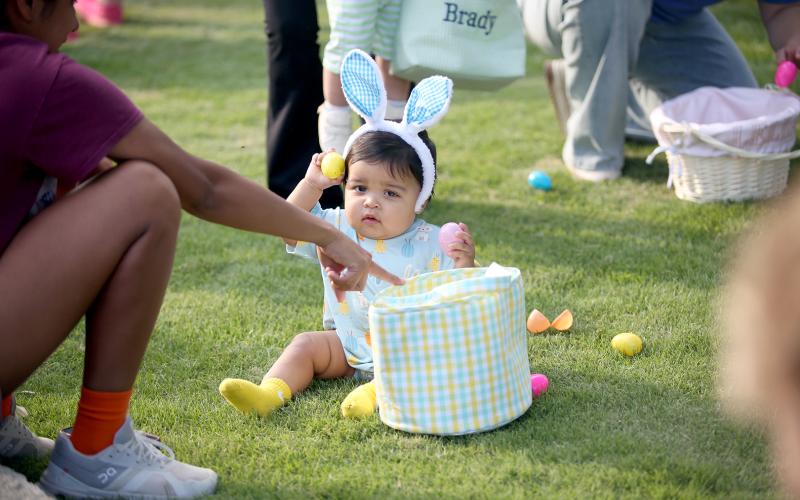 Rio Negrete participates in his first easter egg hunt during Main Street Elberton's fifth annual Eggstravaganza on the Elberton Downtown Square April 17. (Photo by Wells)