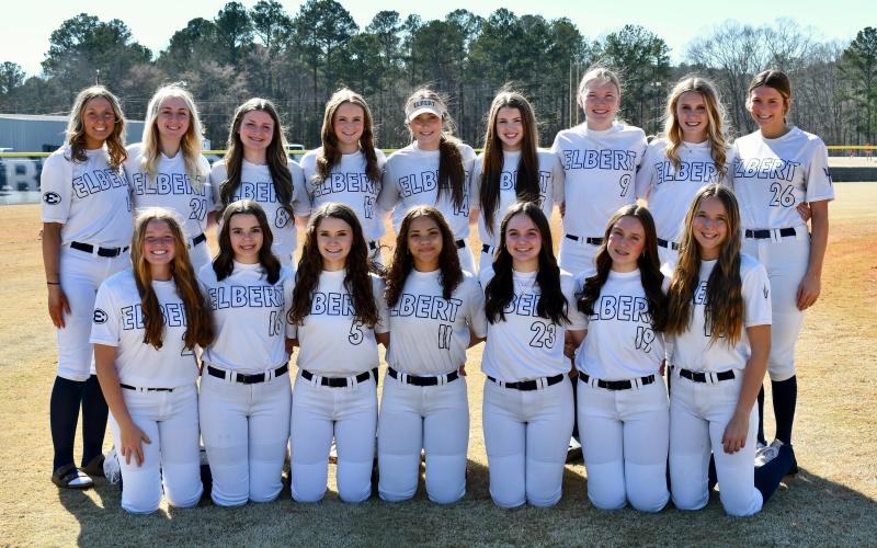 The Elbert County Comprehensive High School slow pitch softball team includes Hannah Brady, Miller Drake, Emily Booth, Bellamy Nash, Kamryn Webb, Peyton Jenkins, Audrey Lunsford, Ky Dubose, Ansley Harris, Ella Harris, Carlee Brown, Haley Jones, Hayleigh Aston, Bree Dixon, Erica Christian and Madison Dye.  The slow pitch softball team is coached by Head Coach Bryce Bowen and Assistant  Coach Josh Jones. (Photo by Mercer Harris)